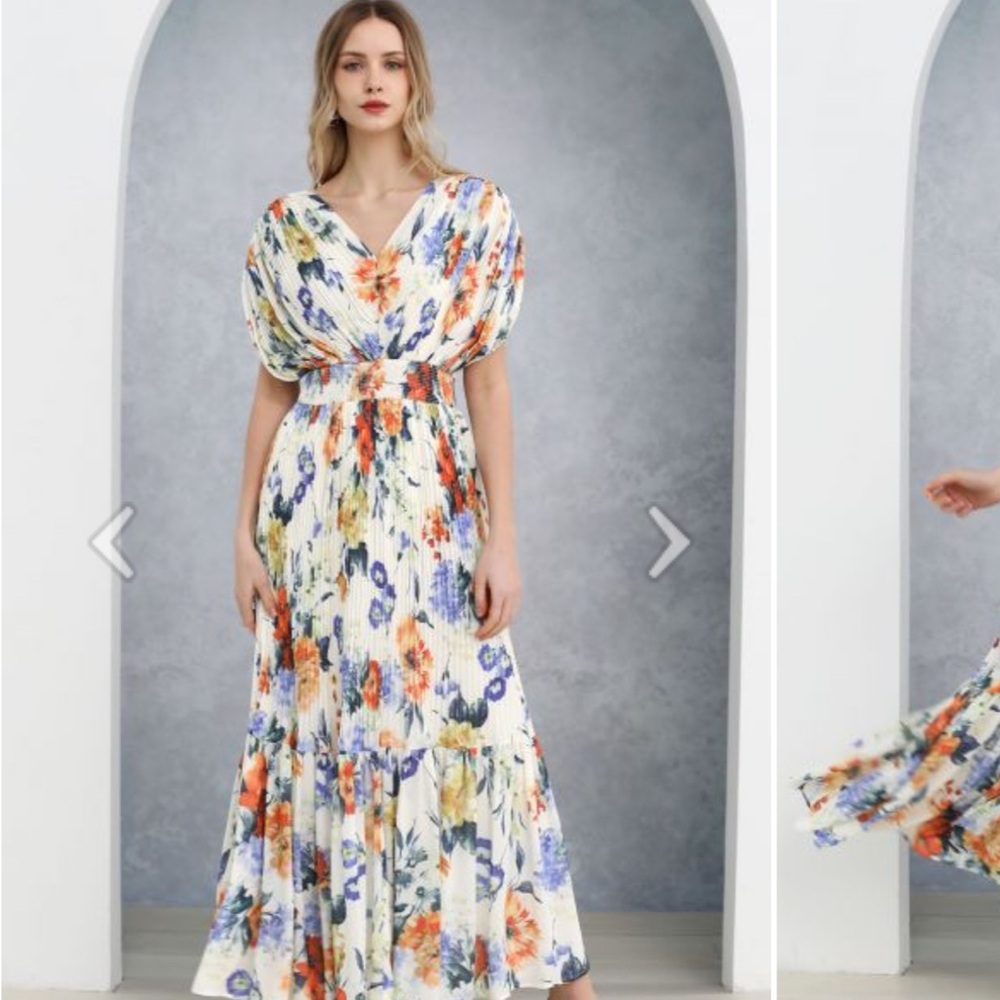 Orange and Blue Tiered Wrap Maxi Dress for Wedding Guest